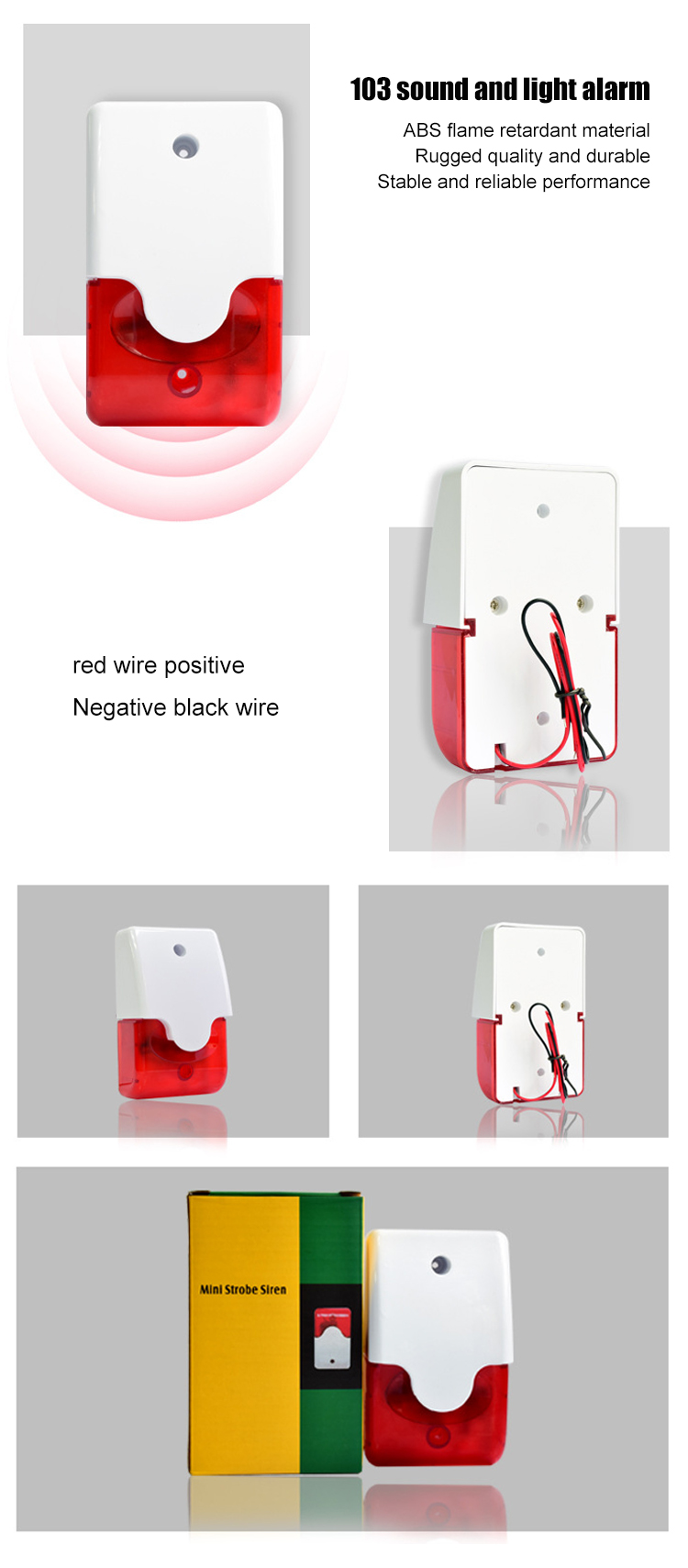 DC9 To 12V Wired Strobe Siren Red Light Sound Flash Buzzer Siren